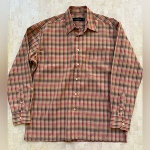 Bugatchi Uomo Shirt Men M Bright Colorful Orange Plaid Casual Designer Workwear